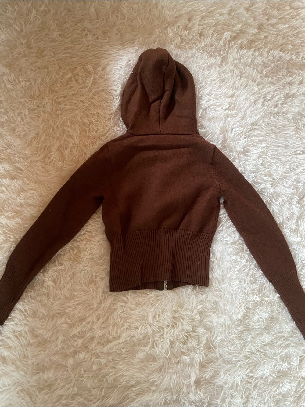EUC Cropped Brown Knit Hooded Zip Sweater, Size S - Picture 3 of 3